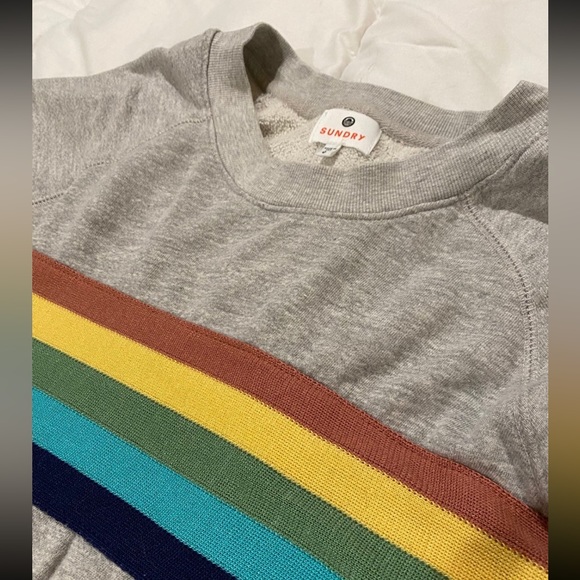 *EUC* Sundry Crewneck Rainbow Striped Sweatshirt XS - Picture 7 of 8